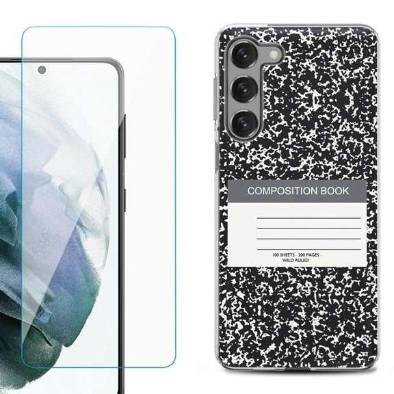 Shockproof Fashion Phone Case for Samsung Galaxy S23  / S23 Plus 5G, with Tempered Glass Screen Protector, by OneToughShield ® - Composition Book