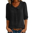 thumbnail image 6 of VBVC Women's Peter Pan Collar Top,Button Down 3/4 Puff Sleeve Shirt for Women,Ladies Lightweight Office Workwear Blouse,Black,S-2XL, 6 of 10