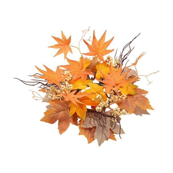 Halloween Candle Wreath with Maple Leaves, Artificial Fall Candle Ring for Table Centerpiece, Autumn Thanksgiving Home Decor Wreath
