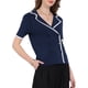 thumbnail image 4 of INSPIRAR CHIC Blusa de verano de manga corta de doble botonadura de color contrastante de punto para mujeres 2XL Azul oscuro, 4 of 4