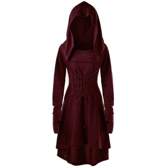 LUOGENLI Girls Dresses Size 12-14 Casual Hooded Robe Lace up Vintage Pullover High Low Long Hoodie Dress Cloak for Big Girls Girls Dresses Size 10-12 Midi 17-18 Years