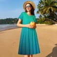 thumbnail image 4 of Disketp Green Turquoise Teal para Vestido de Manga Corta para Mujeres, Vestidos de Verano para Mujeres, Casual y Holgado para la Playa, 4 of 6