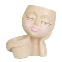 Indoor Lady Face Plant Pot  Outdoor Double Flower Resin Head Planter w/ Drainage Hole
