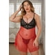 thumbnail image 4 of ABPHQTO Conjunto de lencería Babydoll transparente de talla grande para mujer en rojo, 4 of 5