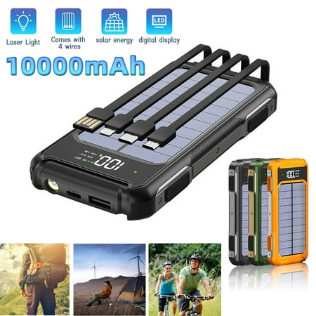 

40000mAh Solar Power Bank 4 Cable Portable Charger with Red Laser For Cellphone Orange