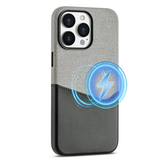 For iPhone 15 Pro Max Case,ELEHOLD PU Leather Hybrid Fabric Texture Back Card Slot Magnetic Compatible with Mag Safe Skin-Friendly Anti-Drop Protection Card Wallet Case for iPhone 15 Pro Max,Black