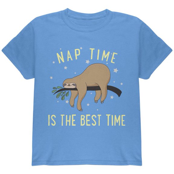 Sloth Nap Time Is The Best Youth T Shirt Carolina Blue YMD