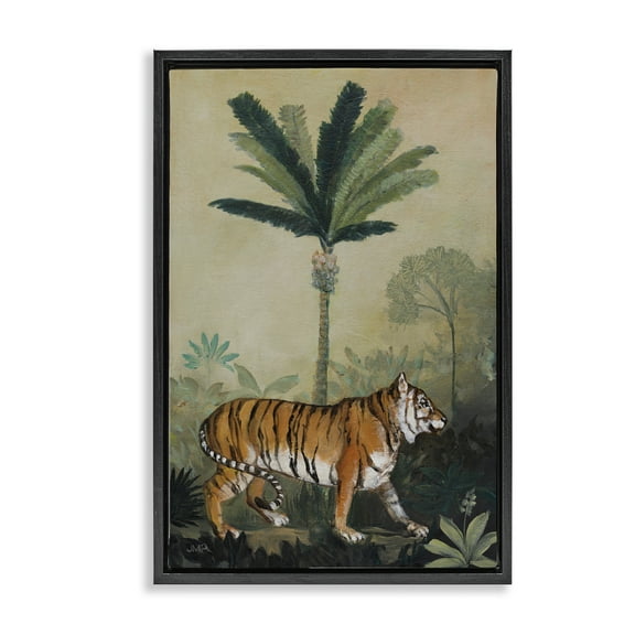 Stupell Industries King Of Jungle Tiger Landscape Painting Black Floater Framed Canvas Art Print Wall Art, 17 x 25
