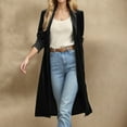 thumbnail image 2 of Brnmxoke Women's Long Velvet Cardigan Jacket Casual Open Front Long Sleeve Vintage Lapel Cardigan Coats Solid Velour Maxi Cardigan Sweater Black,XXL, 2 of 7