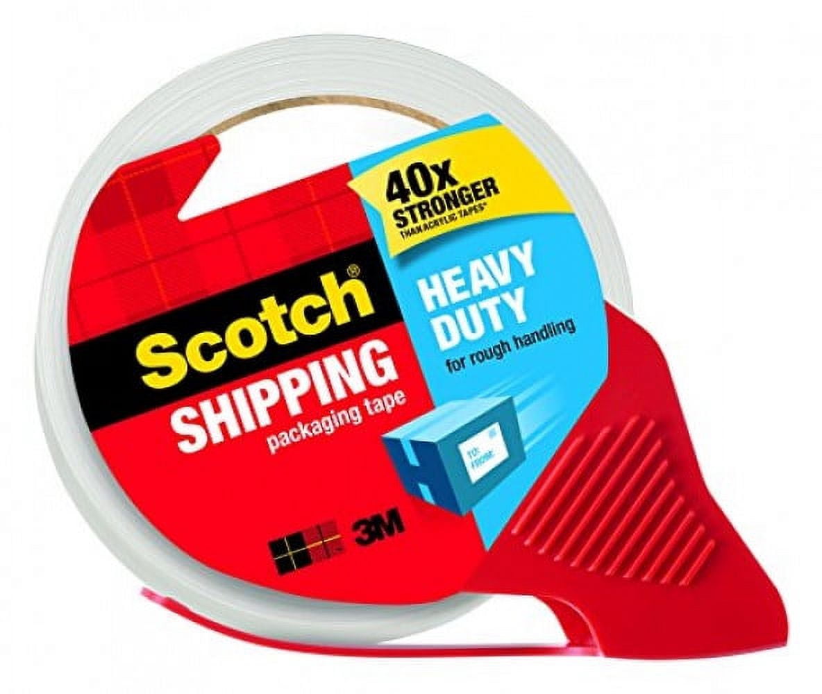 Scotch Heavy Duty Packaging Tape, 1.88" x 22.2 Yard, 1.5" Core, Clear, 6 Rolls with Dispenser (142-6)