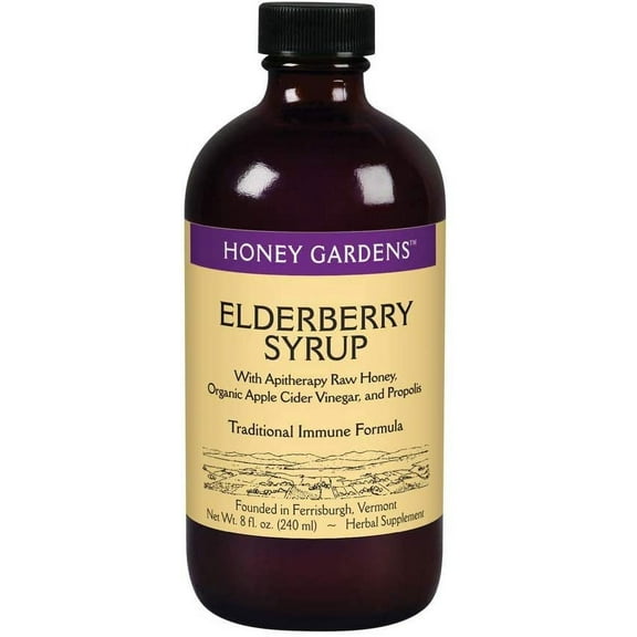 Honey Gardens Elderberry Syrup With Apitherapy Raw Honey, Propolis & Elderberries Traditional Immune Formula W/ Echinacea 8 Fl. Oz.