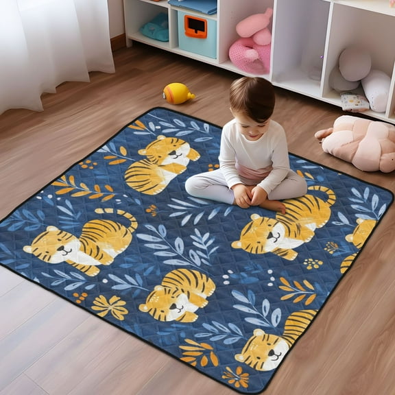 WOBOGO Lovely Tiger Baby Playmats Extra Large Waterproof Rollable Activity Pads for Toddlers 50×50inch