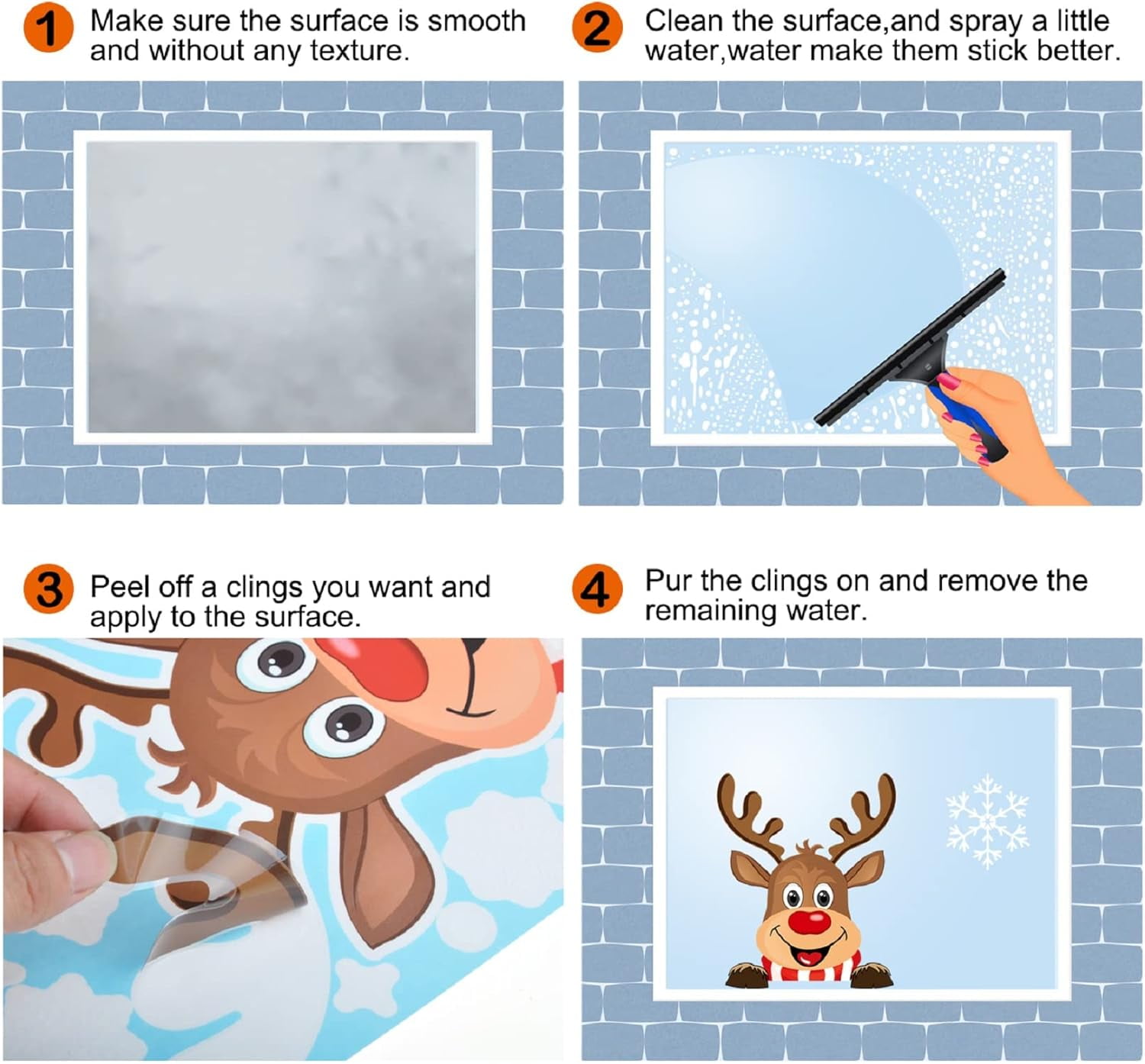 Christmas Window Clings 256pcs, Christmas Decals Reusable Double Sided Printed Self Adhesive Window Decorations Santa Claus, Moose, Snowman,Socks,Xmas Tree and Snowflakes Window Stickers, 8 Sheet