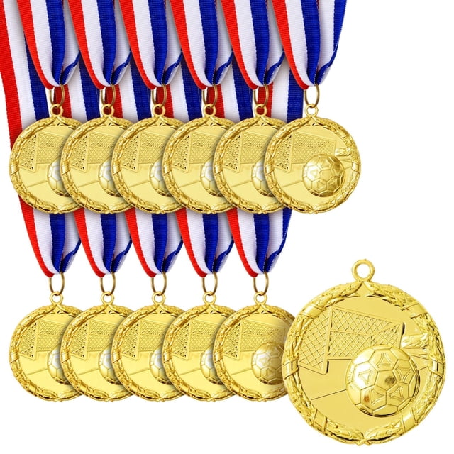 Paquete de 12 medallas de fútbol Juvale para adultos con cinta