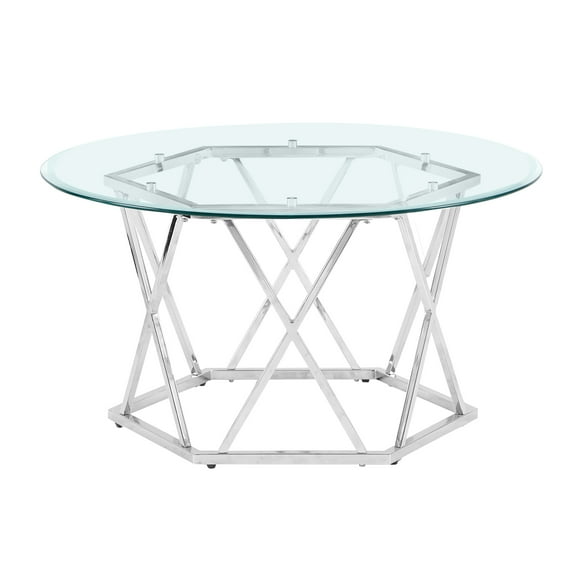 Steve Silver Escondido Modern 36" Round Glass Top Coffee Table, Chrome