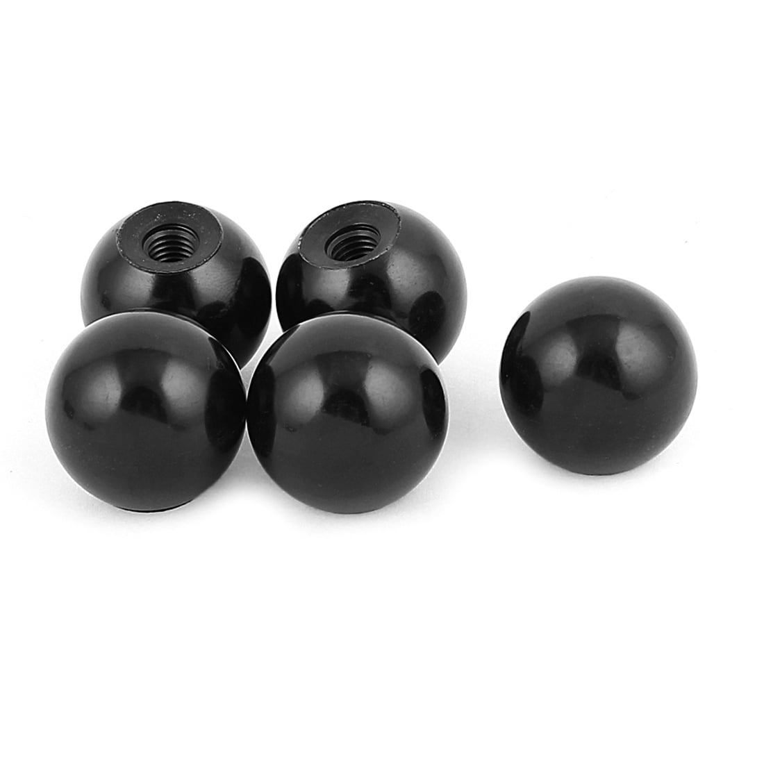 Plastic M8 x 28mm Thread 30mm Diameter Round Ball Lever Knob Black 5Pcs