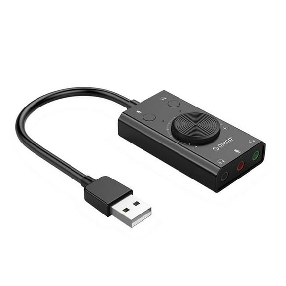 Carte Son Usb Externe Sc2 la Plus Récente Améliorée Micro Stéréo Haut-Parleur Prise Audio Casque 3.5Mm Adaptateur Câble Interrupteur Réglage du Volume Lecteur Gratuit Noir