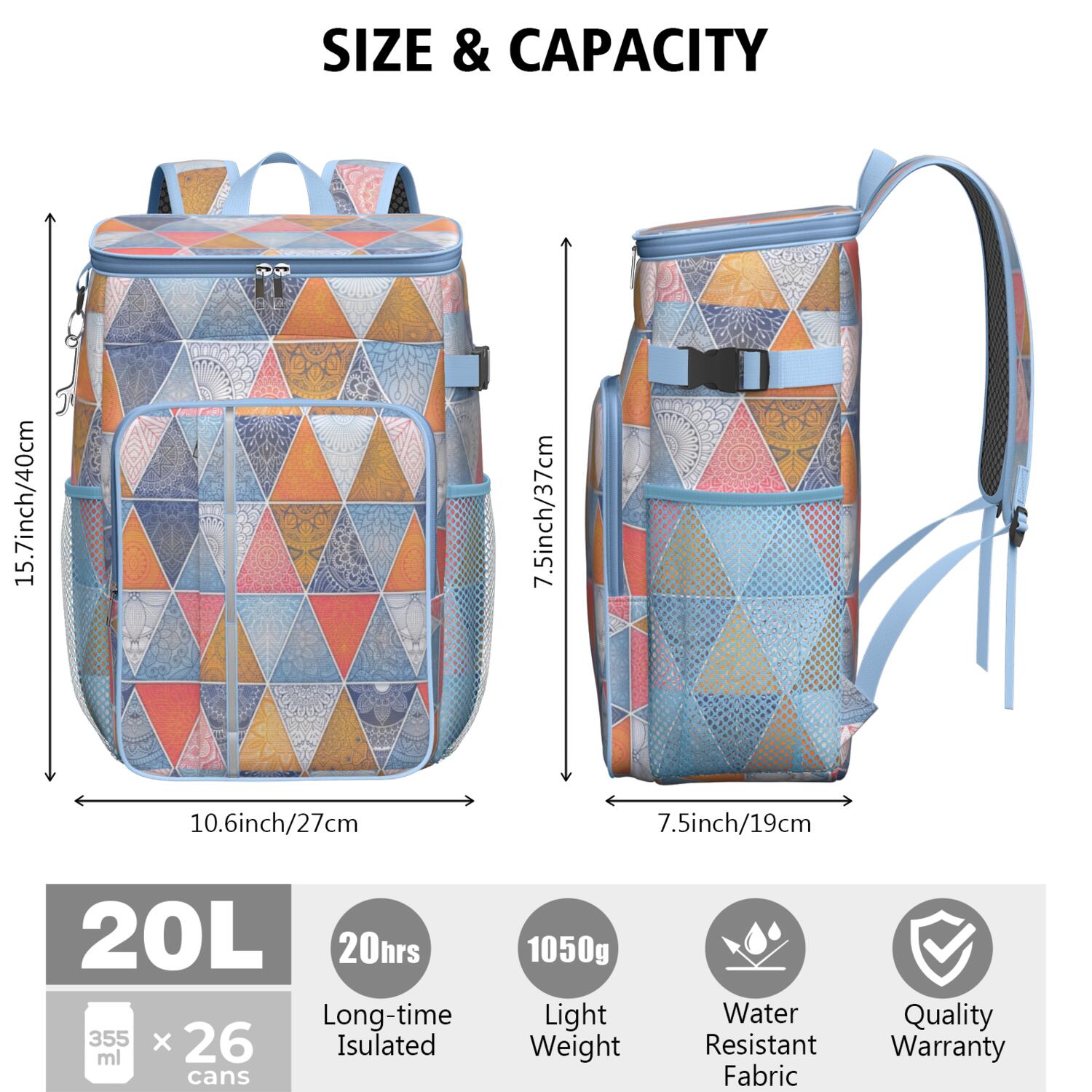 Travel Cooler Bag - Boho Bohemia Flower Camping Beer Cooler Backpack with Bottle Opener- Waterproof Insulated Picnic Backpacks - Cooler Bag for Beach