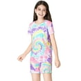 thumbnail image 4 of Beezizac Trendy Tie Dye Spiral Pajamas for Girls 2-Piece Soft Tee & Shorts PJ Set Jammies Size 12, 4 of 8