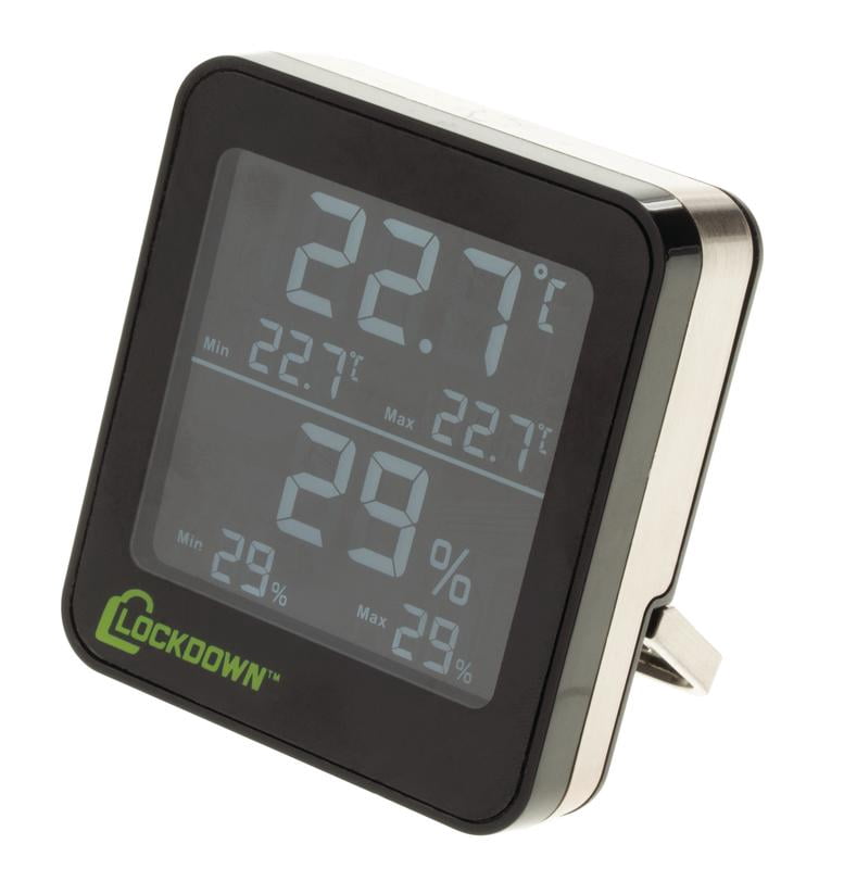 Lockdown Digital Hygrometer.  Monitor Temperature and Humidity.  Record Min/Max Values.