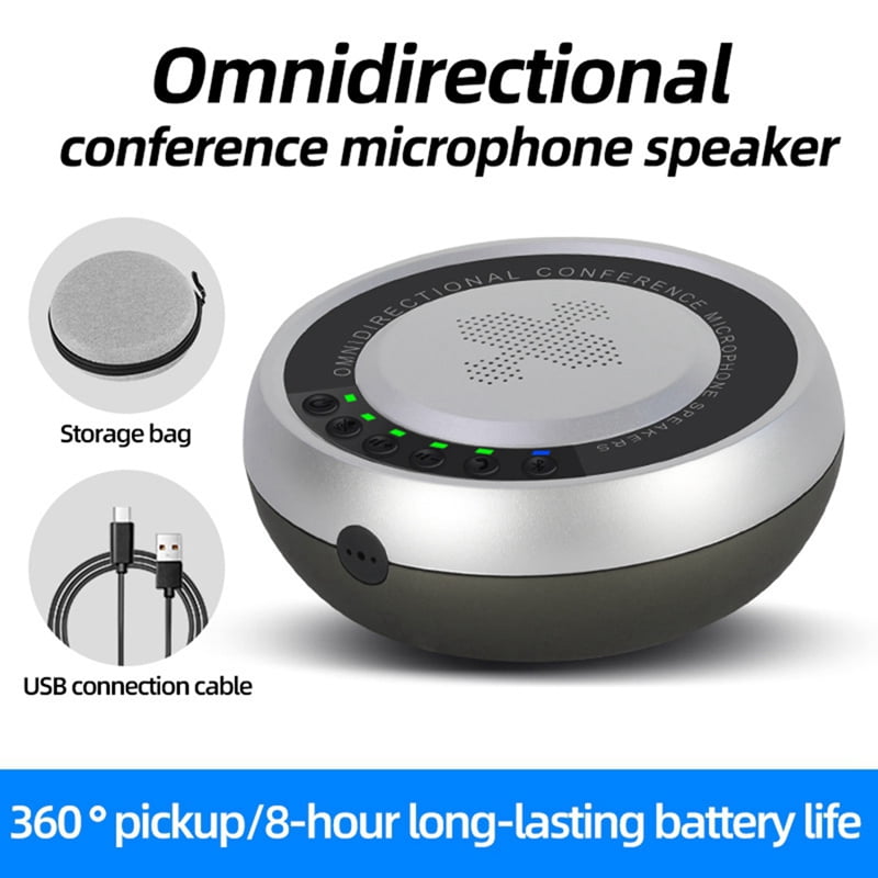 USB Bluetooth Conference 360° Voice Capture Microphone for Video Conferences Online Courses Live Broadcasts Silver