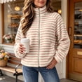 thumbnail image 2 of LUVDA Women's Stripe Fleece Jacket Full Zip Stand Collar Cozy Casual Fall Winter, 2 of 9