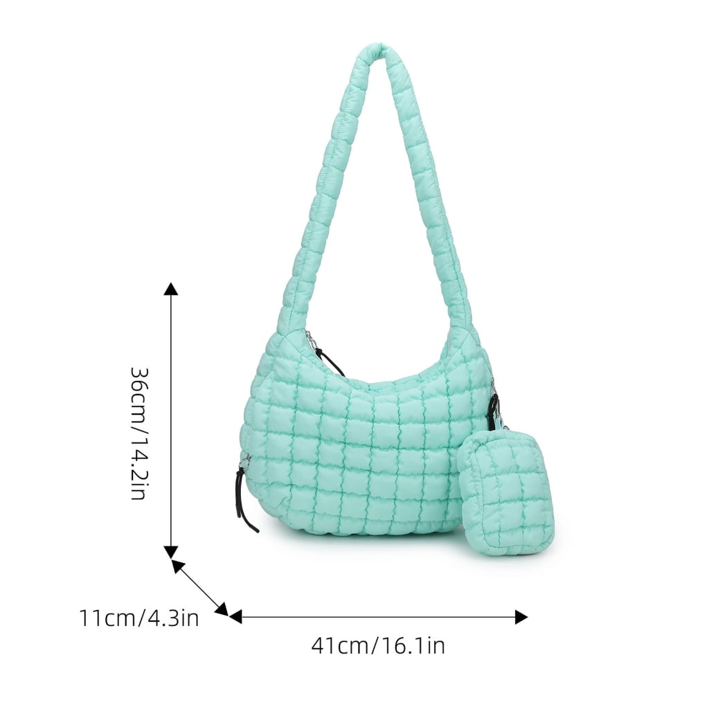 FENOHREFE Fashionable Puffer Shoulder Bag for Women Quilted Lightweight Spacious Crossbody Bag with Small Zippers Makeup Purse