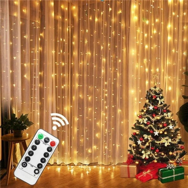Cortina de luces, guirnalda decorativa para ventana de 3 x 2 m, USB, 200 LED, 8 modos de iluminación y resistente al agua. Ideal para exteriores, interiores, Navidad y dormitorios.