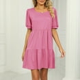 thumbnail image 4 of Efsteb Plus Size Short Sleeve Dress for Women Beach Loose Sundresses Short Sleeve Dress Casual Summer Trendy Solid Color Dress Square Neck Dresses, 4 of 5