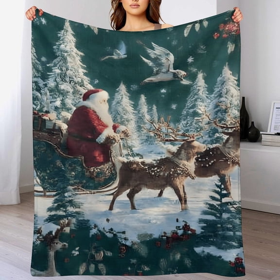 RKSupls Christmas Throw Blanket,Soft Warm Flannel Reindeer Green Blanket Gift for Christmas Home Bed Sofa Couch Decor,40x50 in