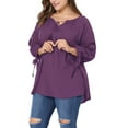 thumbnail image 6 of MODA NOVA Juniors' Plus Size Raglan Sleeves Tie Neck Tunic Top Purple 3X, 6 of 6