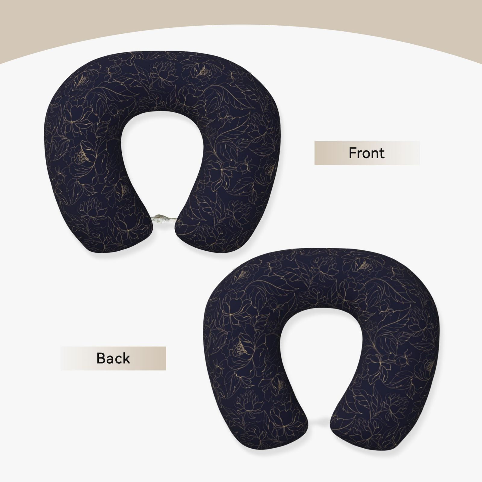 Xecao Copper-Gold Gloss Outline Peony Print Memory Foam Cervical Neck Pillow Versatile U-Shaped Pillows for Home,Office,Camping,Travelling,Soft Washable Cover
