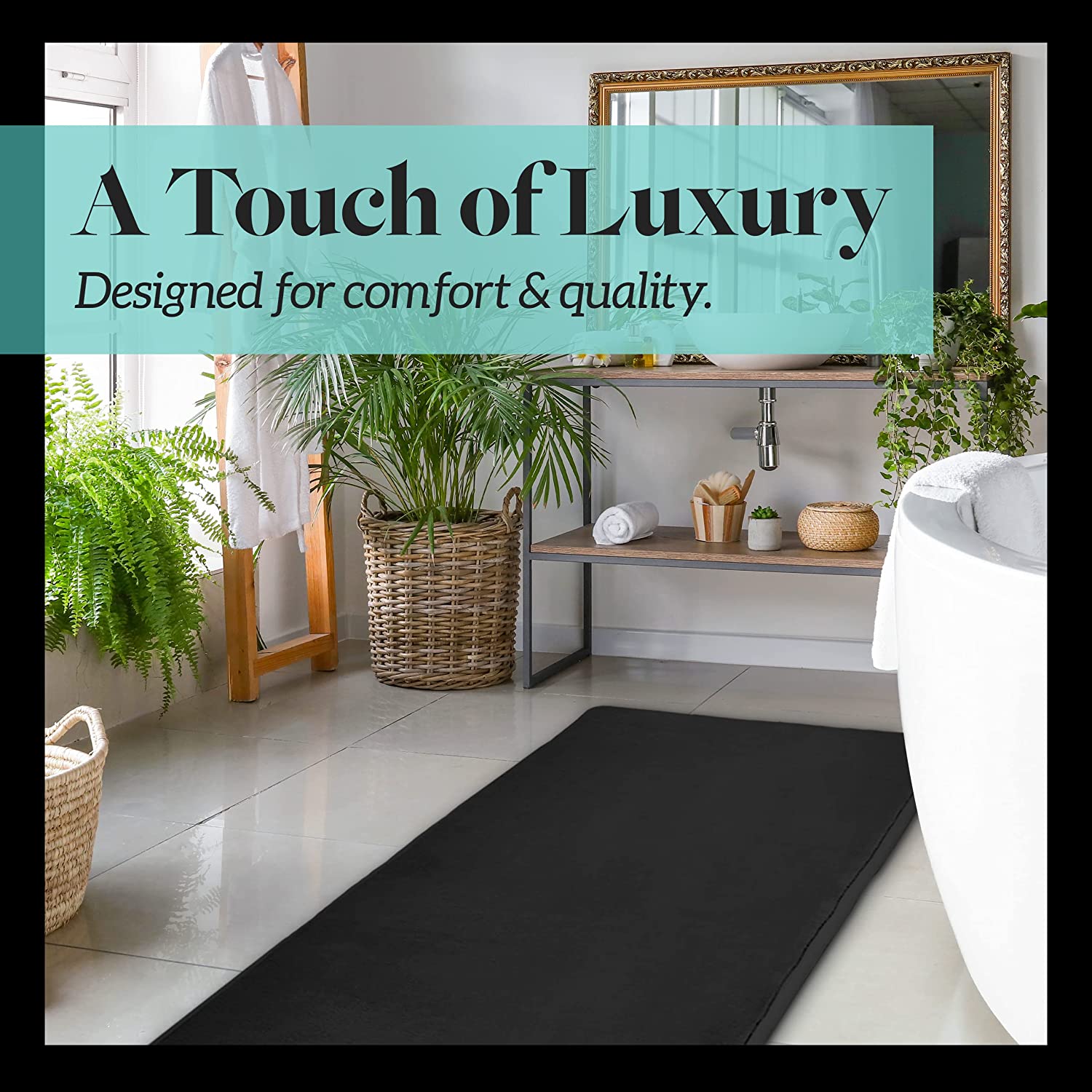 Bath Mats for Bathroom Non Slip - Black 17" x 24" Memory Foam Bathroom Rugs - Quick Dry Bath Mat