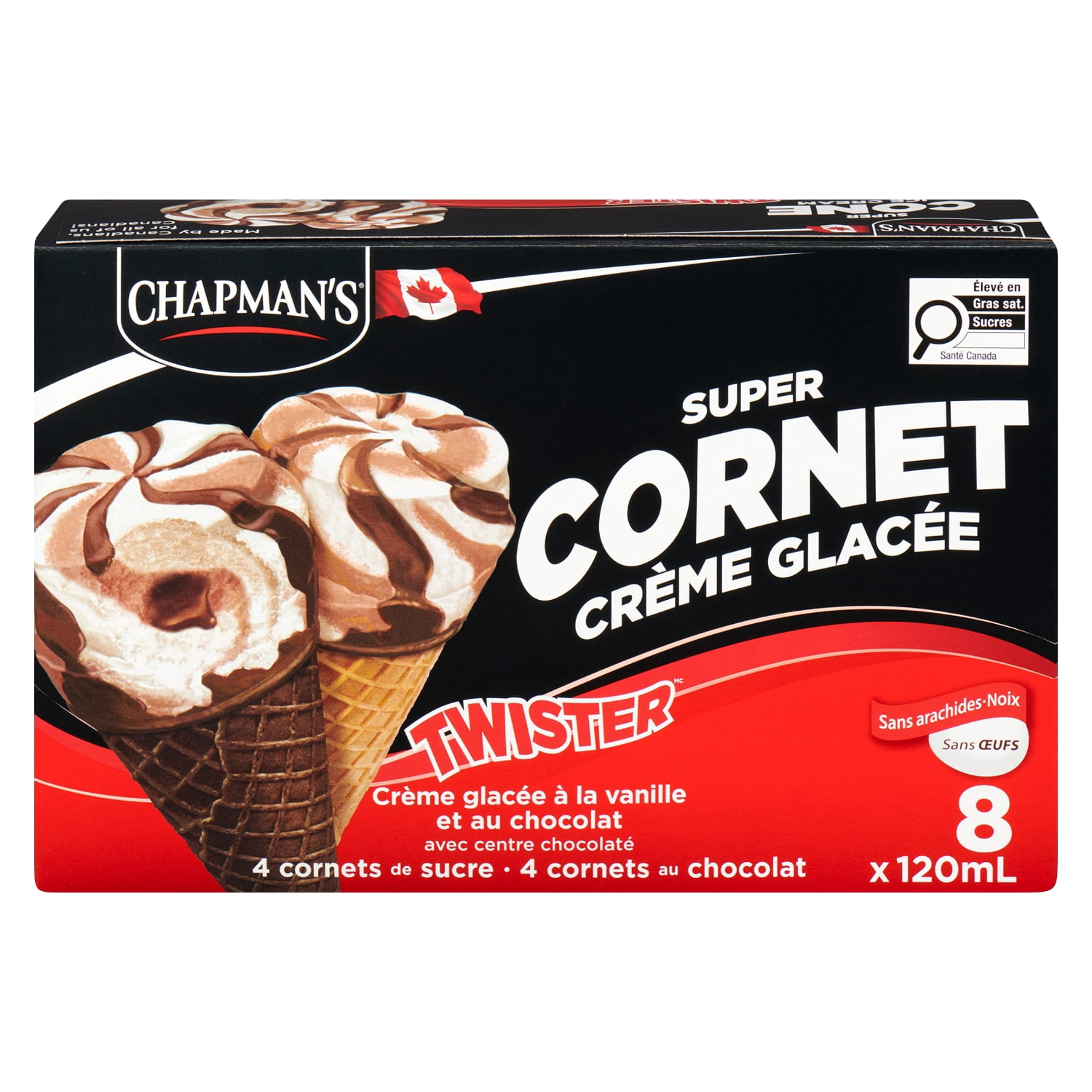 Chapman's Super Cone Twister - Vanilla and Chocolate Ice Cream with a Chocolatey Centre, in a box, CHAP CHOC TWISTER