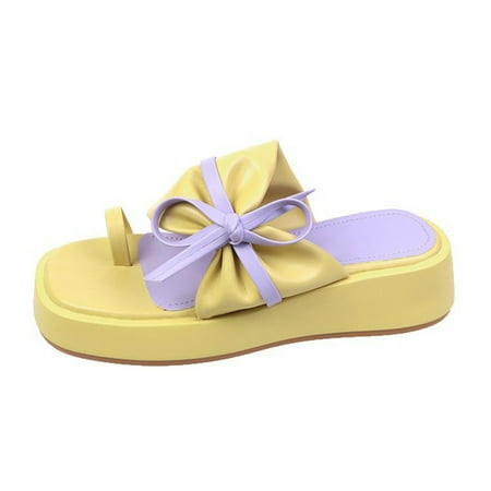 

VerPetridure Platform Sandals for Women Women s Casual Fashion Slippers Color Matching Bowknot Thick Bottom Beach Slippers