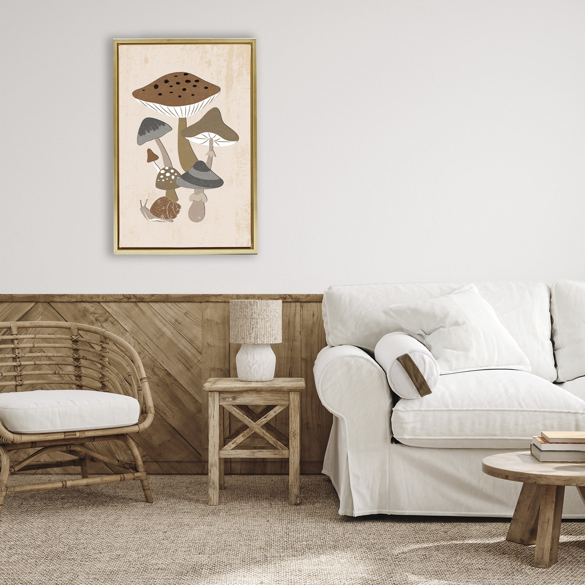 Stupell Industries Earthy Fungi Mushrooms & Snail Gold Framed Floater Canvas Wall Art, design by Martina Pavlova