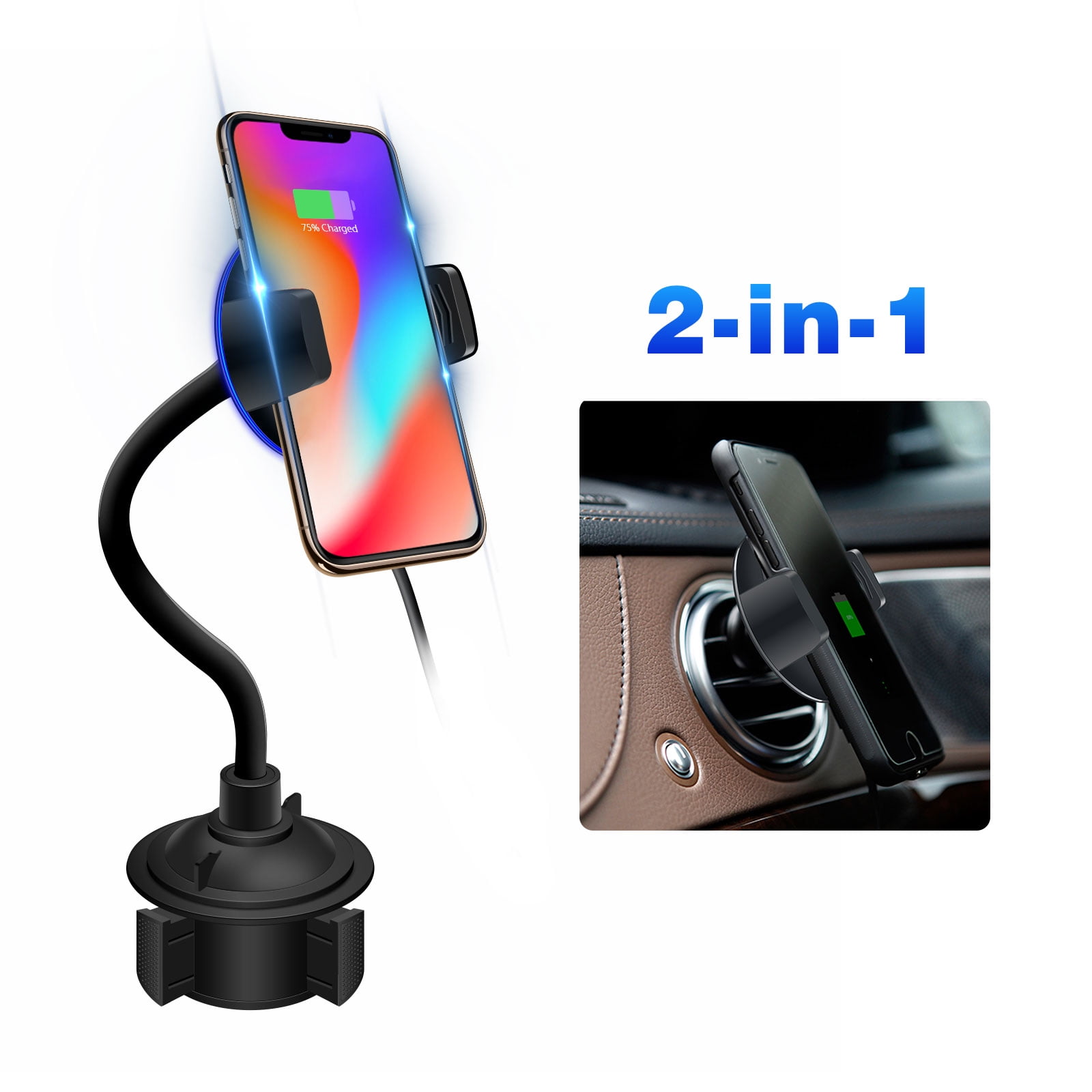 Qi Wireless Car Mount Charger, TSV 2in1 Charging Cup Holder Phone