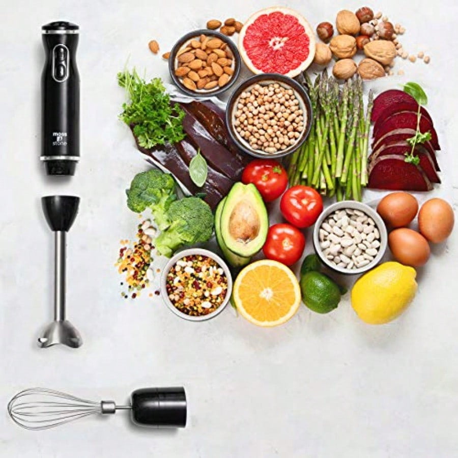 Hand Blender With Egg Whisk Powerful 300-Watt Stick Blender Hand Mixer Set Stainless Steel Shaft and Blades Black Handheld Blender With Ergonomic Handle Without Chopper