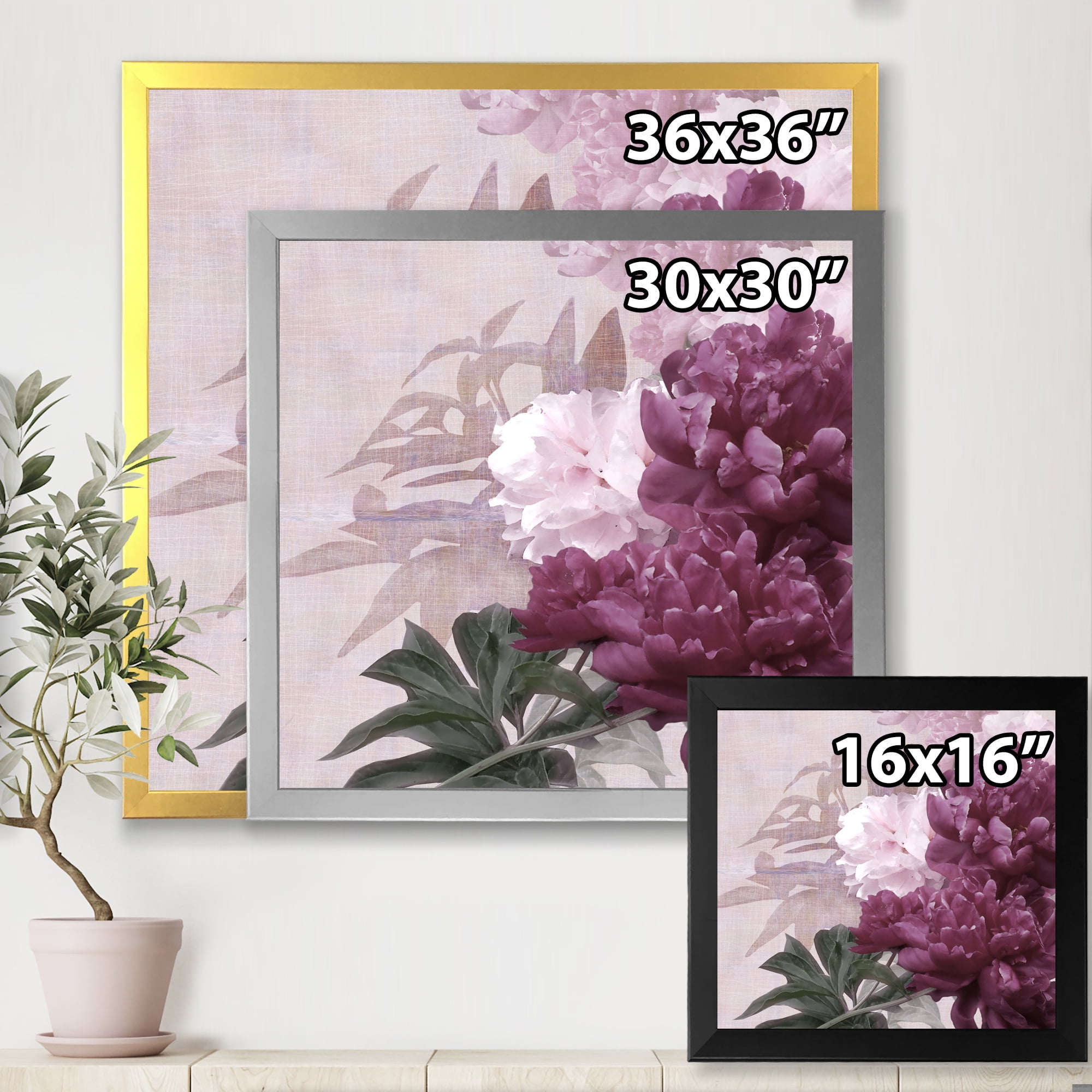 Designart 'Ancient Pink and Purple Flowers I' Traditional Framed Art Print