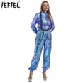 thumbnail image 2 of Mono Alien Space Unitards para mujer, disfraz de astronauta, Carnaval, Halloween, metálico brillante, cuello falso, mono de manga larga con cremallera, 2 of 5