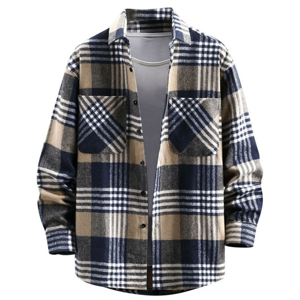 Blusa y camisa de manga larga con cuello vuelto, nueva camisa informal a cuadros para hombre, camisa holgada juvenil de manga larga, camisa informal para hombre, abrigo, blusa para hombre