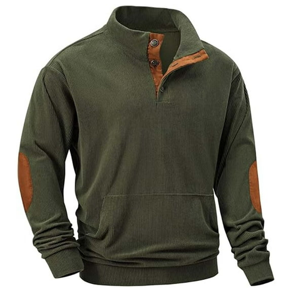 XYBOMB Quarter Zip Pullover Men, Mens Sweatshirt Men's Long Sleeve Corduroy Hoodless Sweatshirt Fall & Winter Snap Top, Oversized Sweatshirt for Men, Cropped Sweatshirt Army Green L