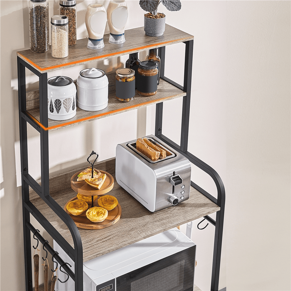 Alden Design Wooden Kitchen Baker's Rack Utility Storage Shelf Unit Microwave Stand, Gray