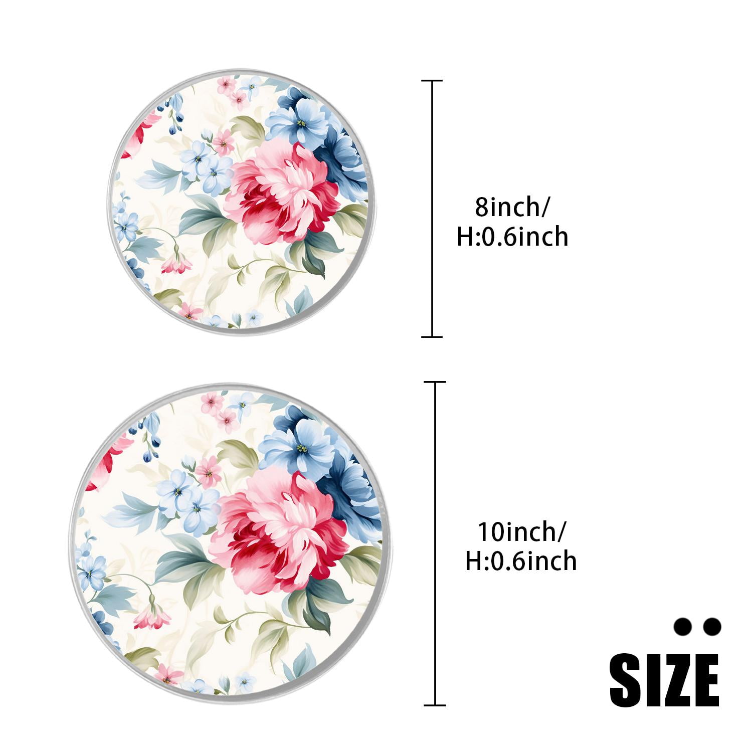 Metal Stove Burner Covers 4 Pcs Metal Round Stove Burner Covers 8Inch And 10Inch ,Pink Rose & Blue Flower Floral image, for Home Decor Cooktop Decorative