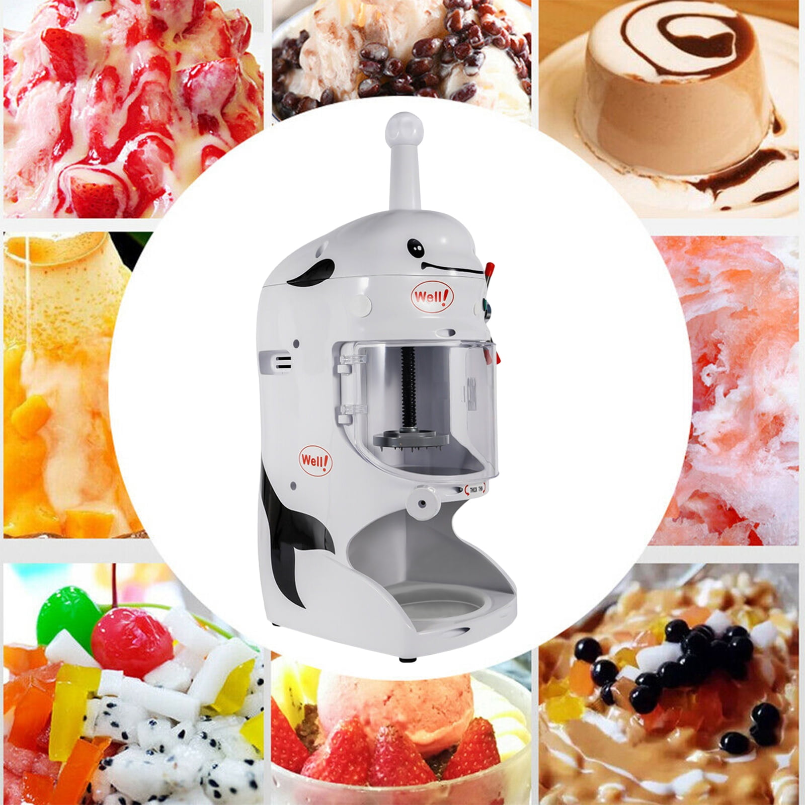 Loyalheartdy 350W Electric Ice Shaver Commerial Automatic Ice Crusher Low Noise Snow Cone Ice Slush Making Machine