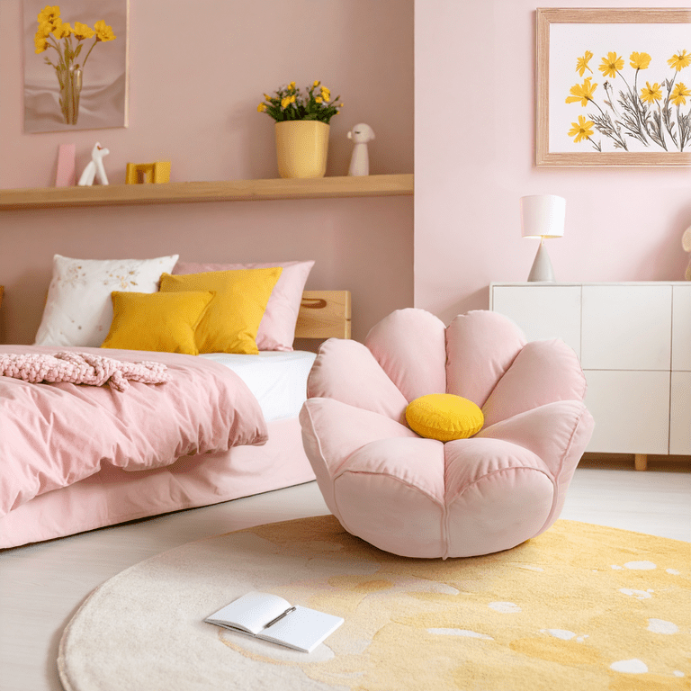 Mainstays Kids' Compressed Foam Chair – Pink Daisy Edition