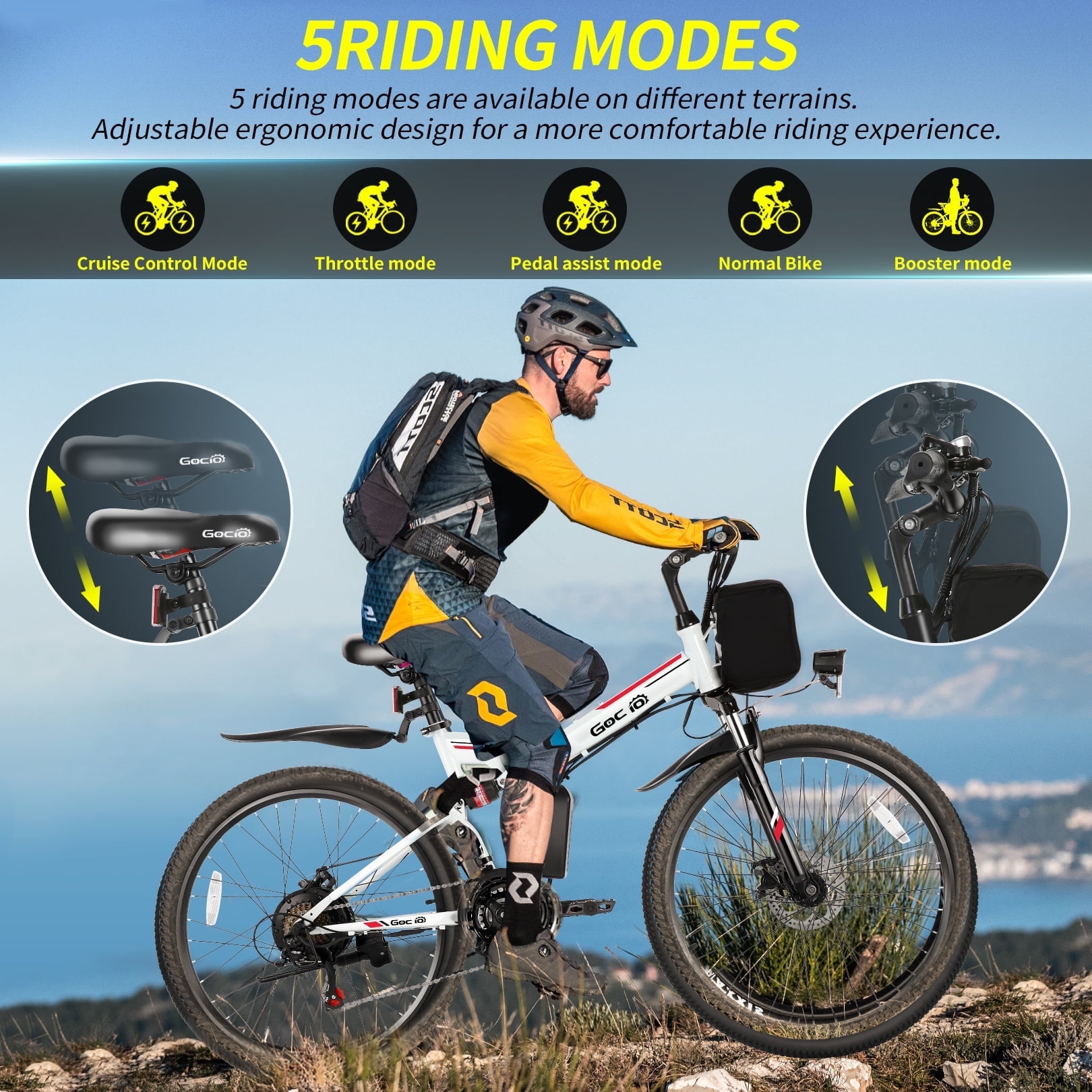 Gocio 26" Folding Electric Bike for Adults, 750W Peak Motor E-Mountain Bike, 19.8MPH, 48V 7.8AH Battery Ebike , 21-Speed Electric Bicycle, UL2849