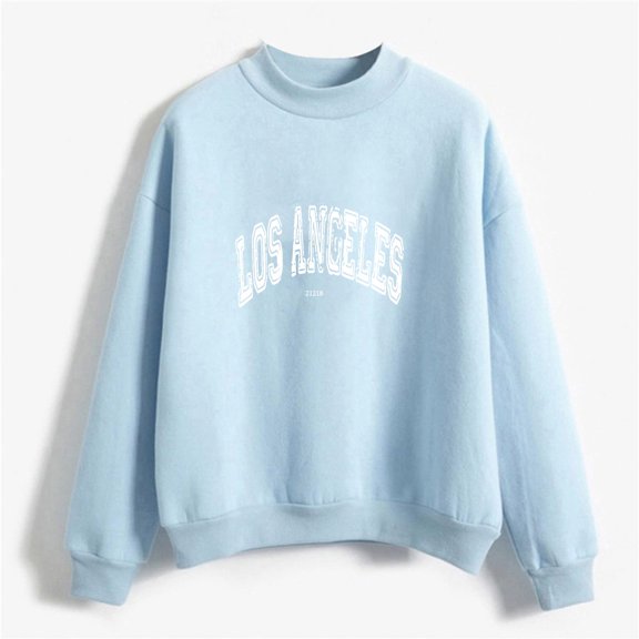 Black and Friday Deals Women'S Christmas Printing Solid Loose Long Sleeve Sweater Long Sleeve Top Sweatshirt Light Blue XL