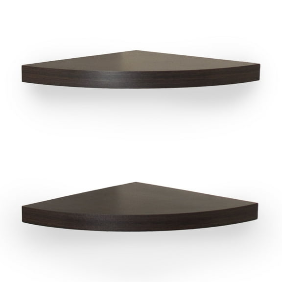 Danya B. XF11115-2 Small Floating Wall Mount Rustic Laminate Wood Corner Wall Radial Shelves (Set of 2) - Walnut