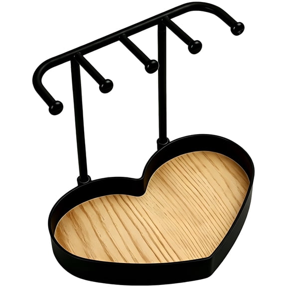 Bracelet Holder Heart Shaped Jewelry Organizer with 2-Tier Necklace Earring Bracelet Holder, Jewelry Display Stand with Anti-Slip Beads and Wood Grain Tray for Dresser Vanity